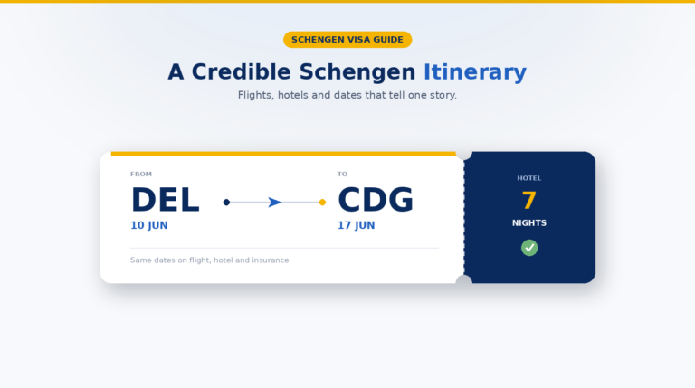 Illustration d'un itinéraire Schengen avec des dates de vol, d'hôtel et d'assurance concordantes
